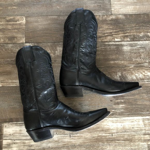 Tony Lama Shoes - Tony Lama Black Snip Toe Cowboy Boots Size 8
